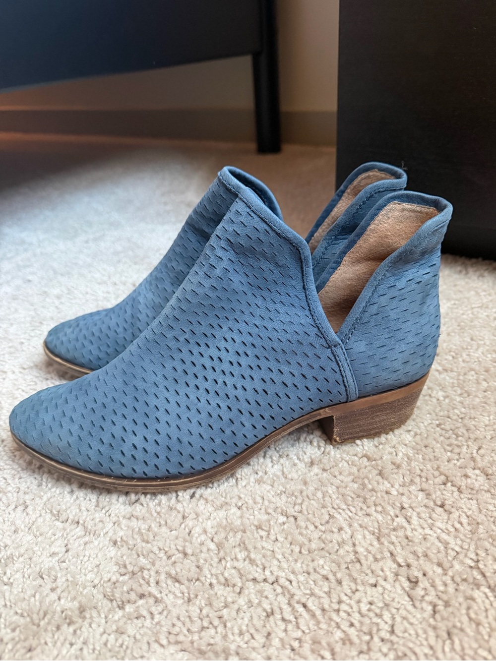 Women's Blue Perforated Ankle Booties